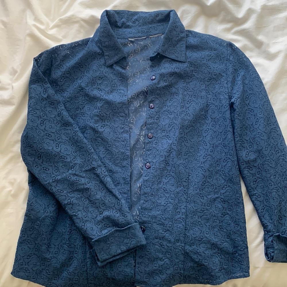 VINTAGE blue lace button down shirt